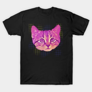 Pink Kitty Face Net Background T-Shirt